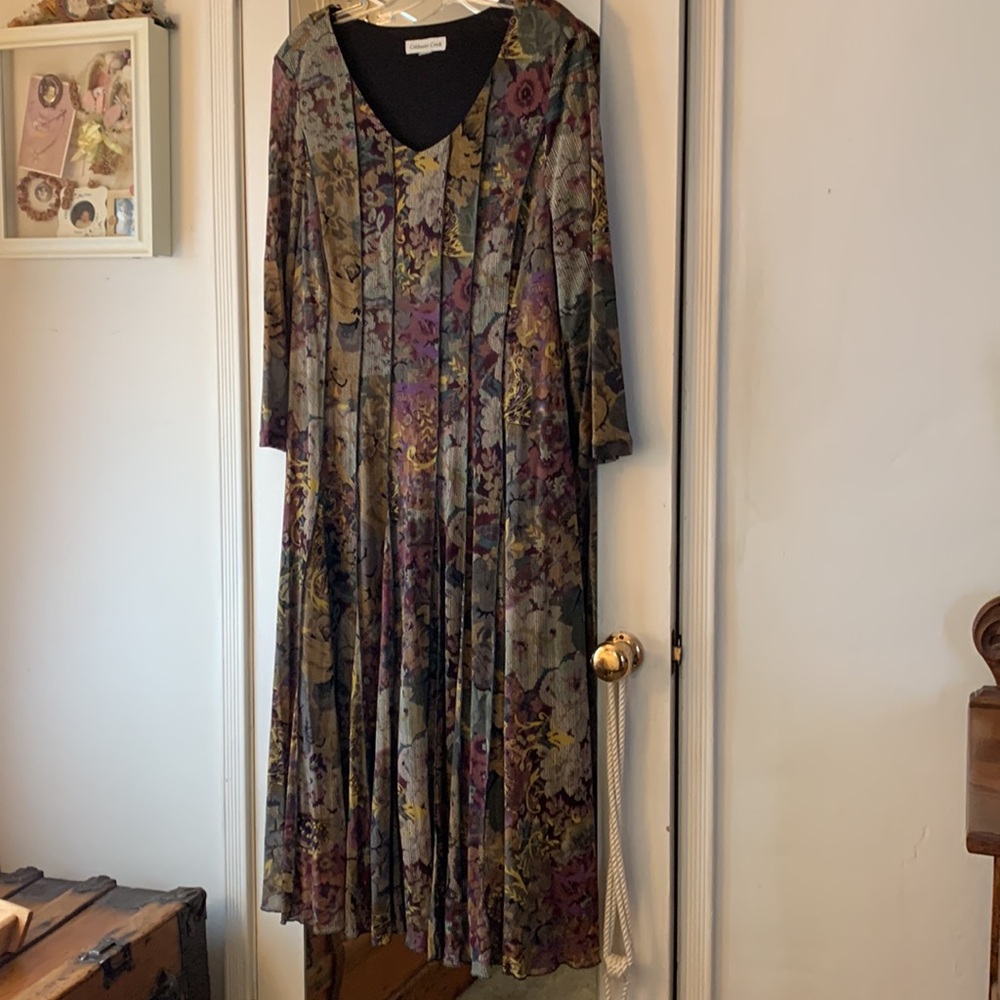 Coldwater Creek Teal/raspberry floral gored dress 2X